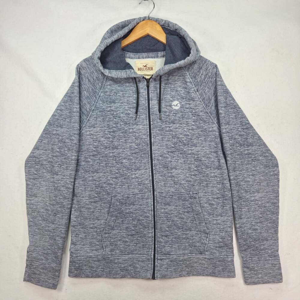 Hollister Hoodie Mens Large Blue Heather Full Zip Fleece Sweatshirt California